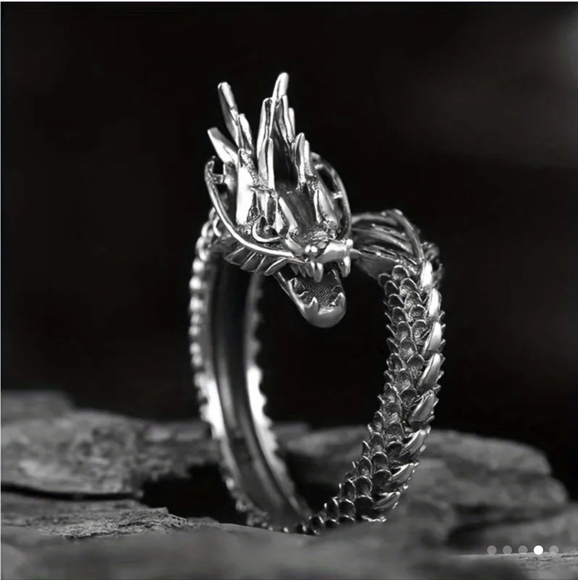 Adjustable Punk Dragon Ring Silver Unisex Chinese Style New Year - Picture 1 of 5